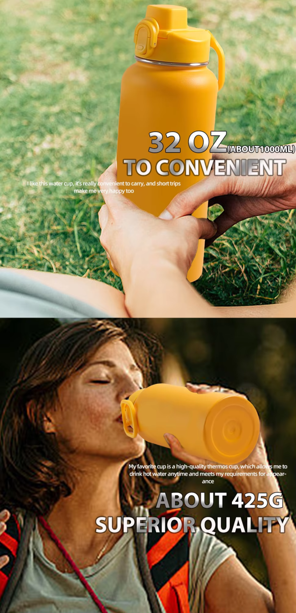 32 oz water bottles with push button lid stainless steel bottle leak proof wide mouth sports bottle