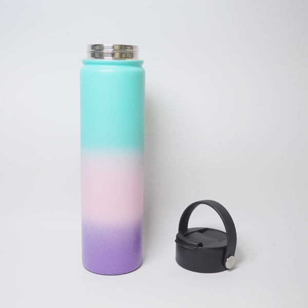 750ml water bottle 25oz wide mouth double wall stainless steel handle flap cover lid vacuum insulated keep hot & cold flask thermos