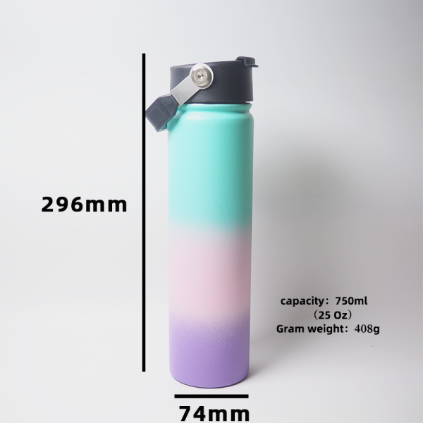water bottle 25oz wide mouth double wall stainless steel handle flap cover lid vacuum insulated keep hot & cold flask thermos