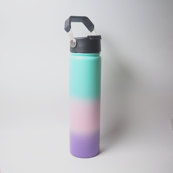 water bottle 25oz wide mouth double wall stainless steel handle flap cover lid vacuum insulated keep hot & cold flask thermos