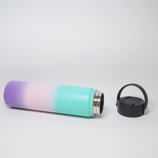 750ml water bottle 25oz wide mouth double wall stainless steel handle flap cover lid vacuum insulated keep hot & cold flask thermos